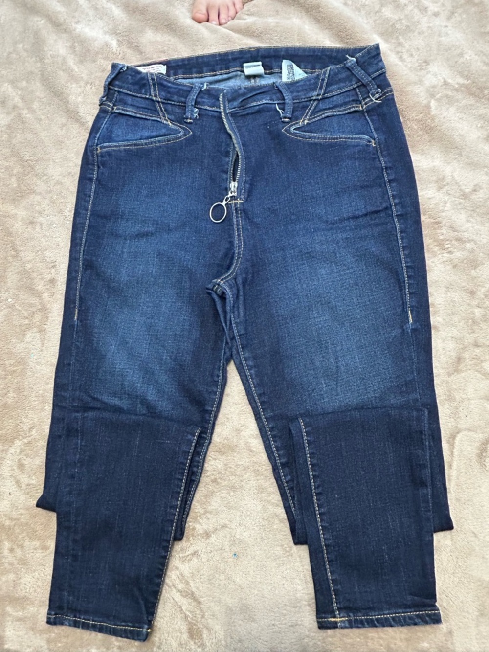 True Religion Dark Blue High-Rise Stretch Jeans with Ring-Zip